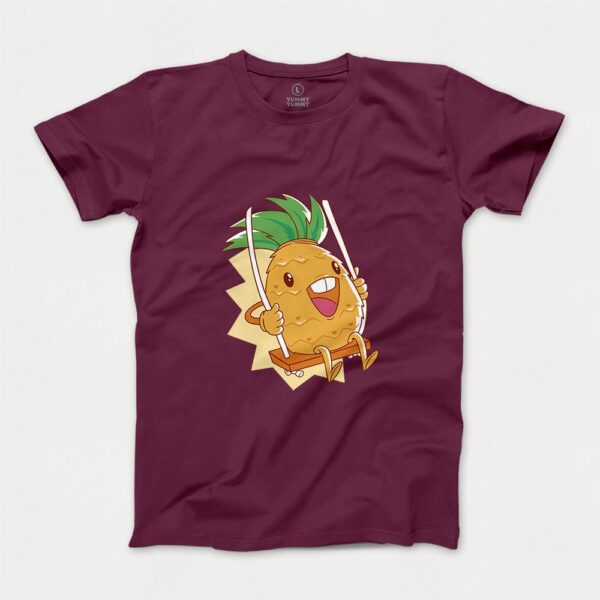 T-shirt men pineapple BURGUNDY T-shirt męskie z hustającym się uśmiechniętym ananasem