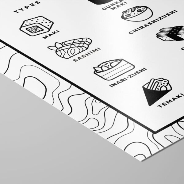 Plakat z sushi: różne rodzaje sushi