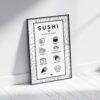 Plakat z sushi: różne rodzaje sushi